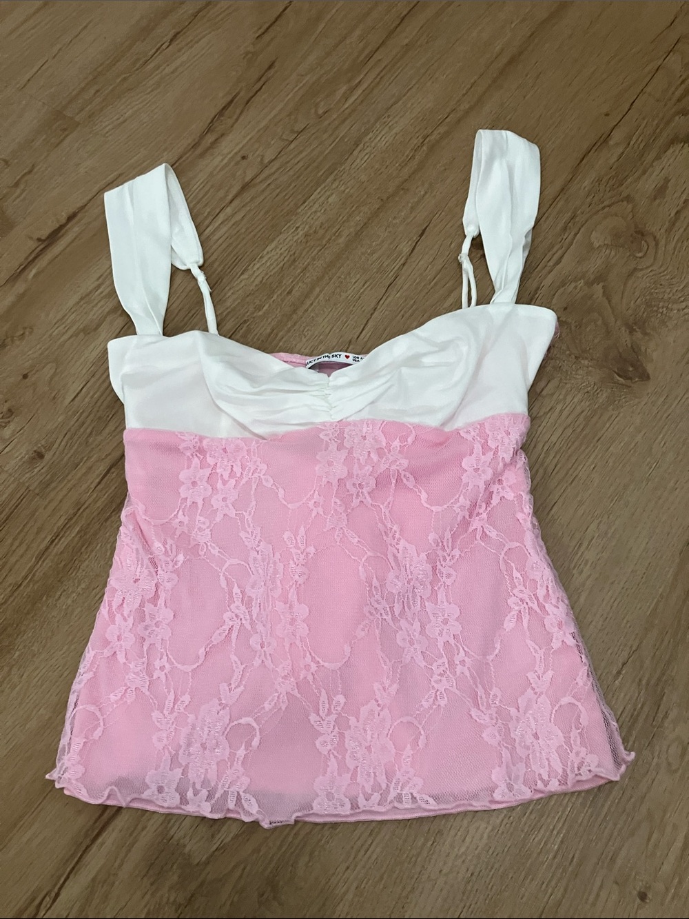 Lucy in the Sky White & Pink Lace Bustier Crop Top